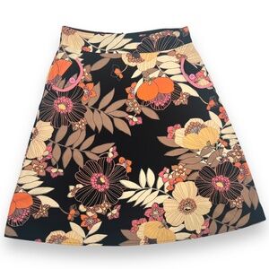 Mix Nouveau Retro Multicolor Floral Print A-line Knee Length Skirt Size 8